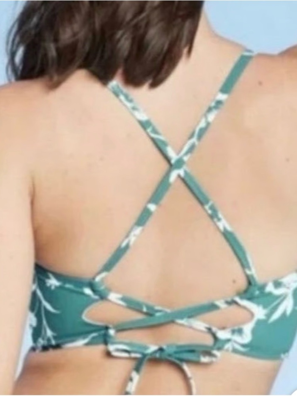 Shade & Shore Teal Green Floral V-Plunge Bikini Top SZ 32B - Picture 2 of 9